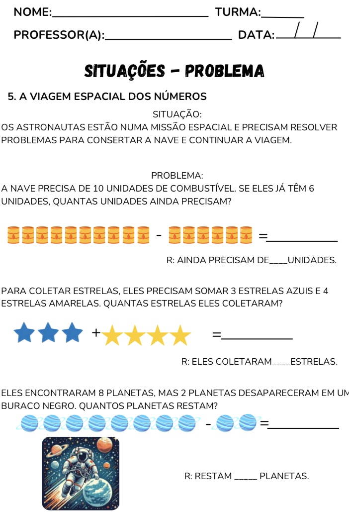 Situação-problema com aventura espacial